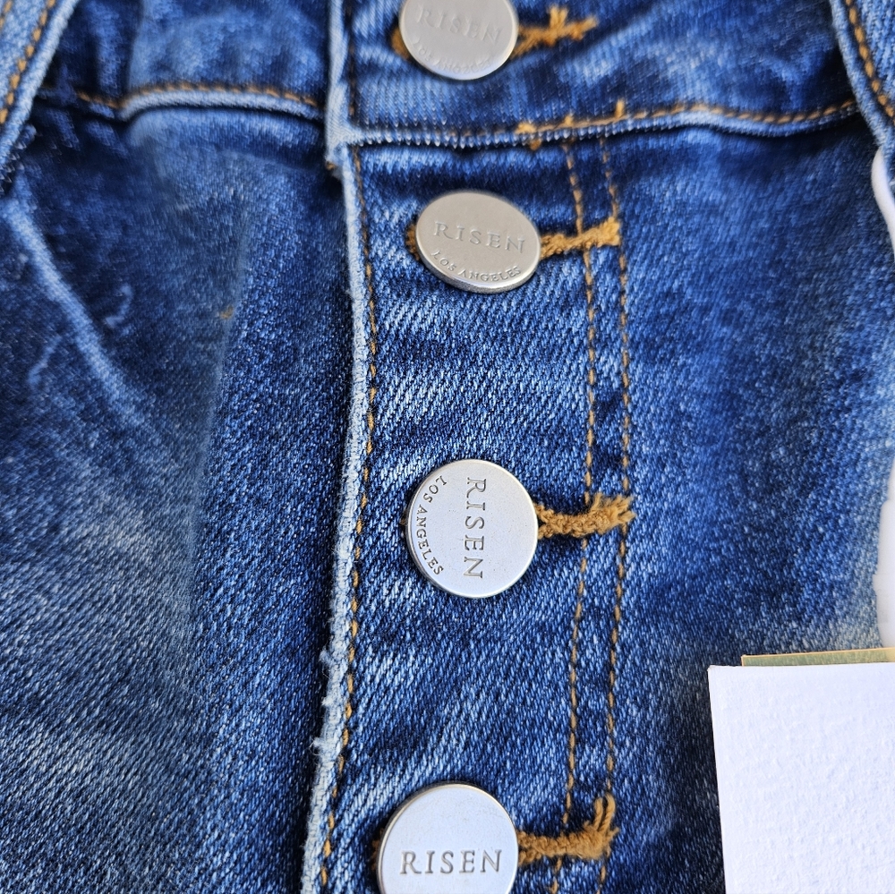 Risen High Rise Flare Cropped Button Fly Medium Wash 5 Pocket Jeans 9/29 - Picture 10 of 14